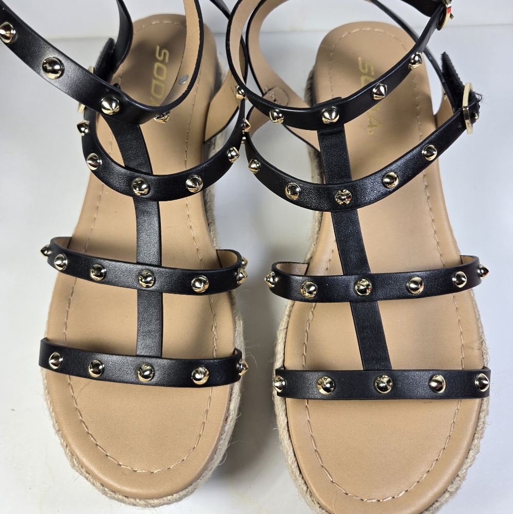 Soda Somehow Open Toe Espadrille Wrap Adjustable Size 7 Woven Platform Sandals - Picture 3 of 7